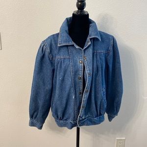 Vintage Ruth Douglas Snap Ruched Denim Jacket w / Shoulder pads Size Medium